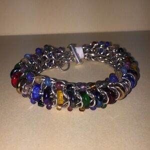 Hand woven glass /sterling silver rings bracelet
